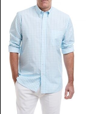 NWT Castaway Nantucket Island Aqua Beach Gingham Chase Button Down Shirt